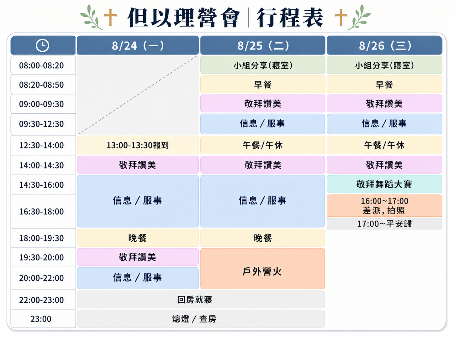 2026 但以理營會 行程表